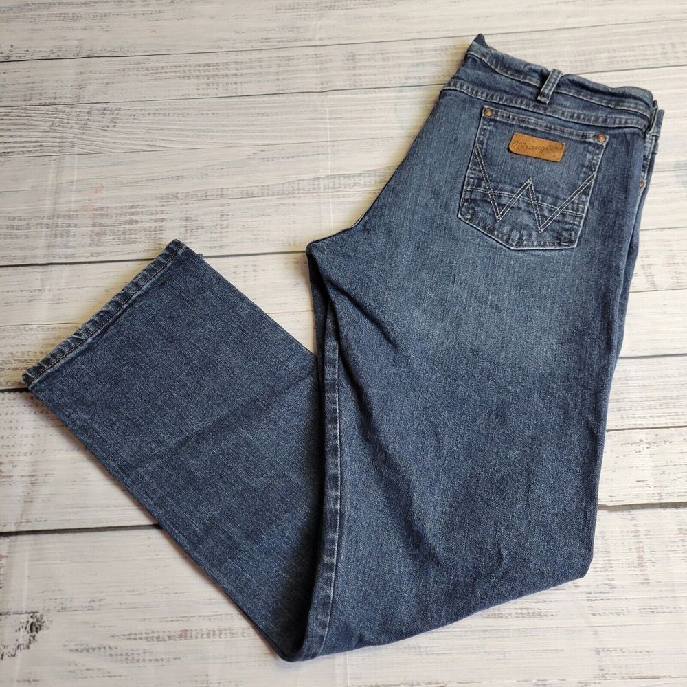Wrangler Jeans Mens 38x33 Dark Wash Blue Denim Slim Straight Fit 88MWZAM Cowboy